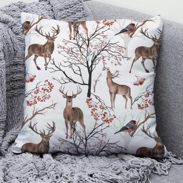 Almofada FesWinter Deer Woodland Patterno Natal (Criador carregado)