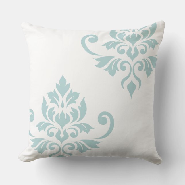 Almofada Feuille Damask Art I Duck Egg Blue em Branco (Frente)