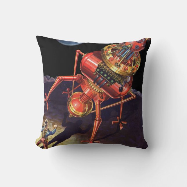 Almofada Ficção Científica Vintage Astronauta com Robô Alie (Frente)