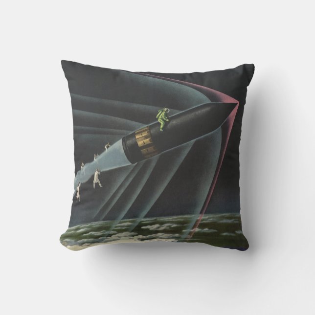 Almofada Ficção Científica Vintage Astronauta Pilotando um  (Frente)