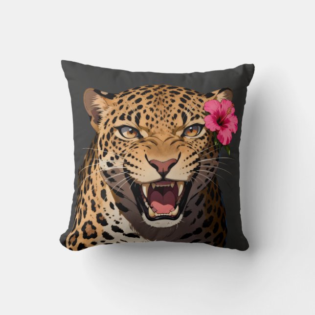 Almofada Fierce Leopard Pink Flower Pillow (Frente)