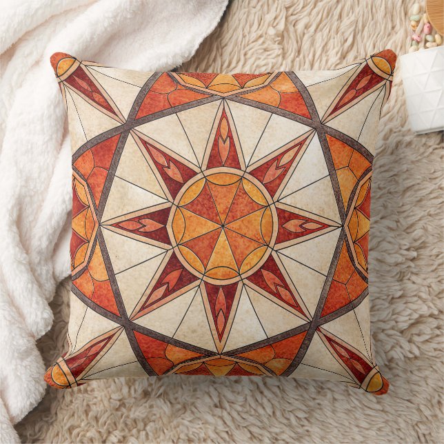 Almofada Fiery Red and Orange Starburst - Geometric Mosaic (Cobertor)