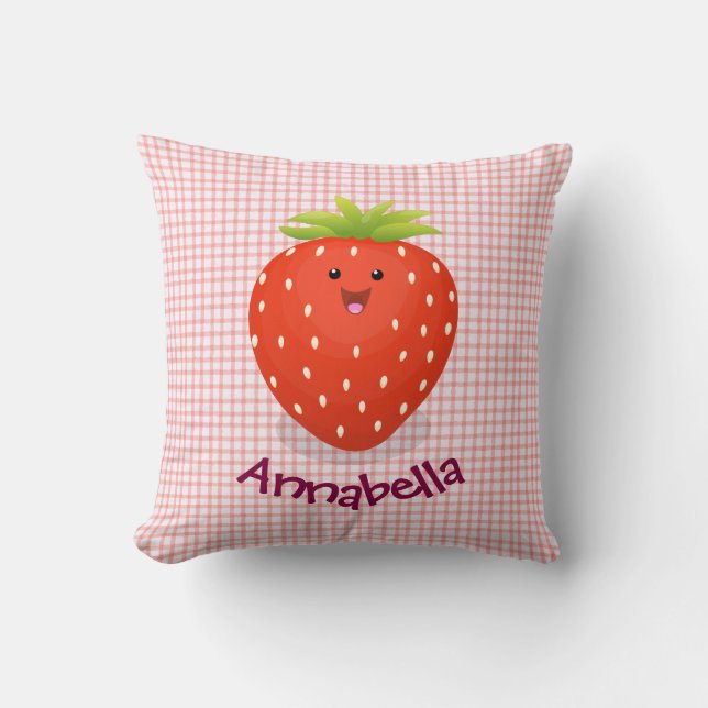 Almofada Figura de desenho animado de morango kawaii (Frente)