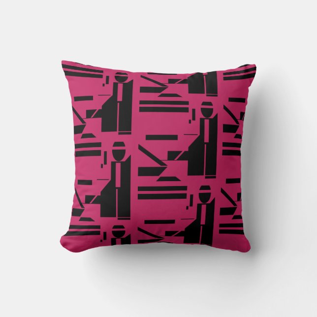 Almofada Figura preta no padrão geométrico do Borgonha (Frente)