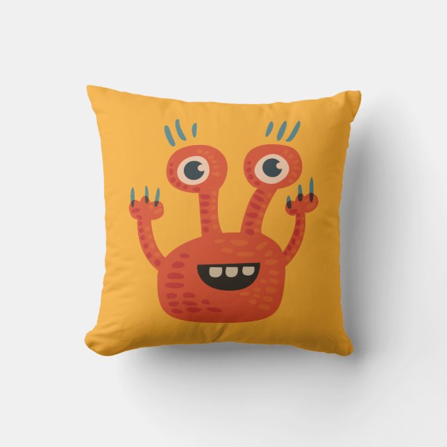 Almofada Filhos Laranja Monstros de Cartoon (Frente)