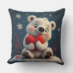 Almofada Filhote Adorável de Urso Polar Branco Segurando um