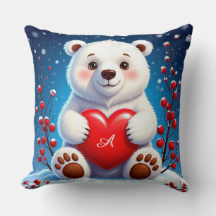Almofada Filhote Adorável de Urso Polar Branco Segurando um