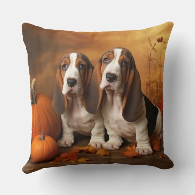 Almofada Filhote de Basset Hound Delícia de Outono Abóbora  (Verso)