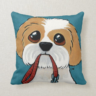Almofada Filhote de cachorro de Shih Tzu na ilustração azul