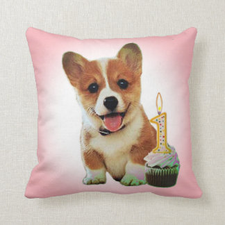 Almofada Filhote de cachorro do Corgi e primeiro cupcake do