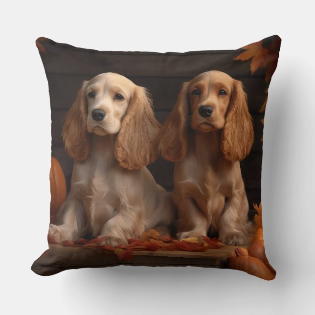 Almofada Filhote de Cocker Spaniel Delícia de Outono Abóbor (Frente)