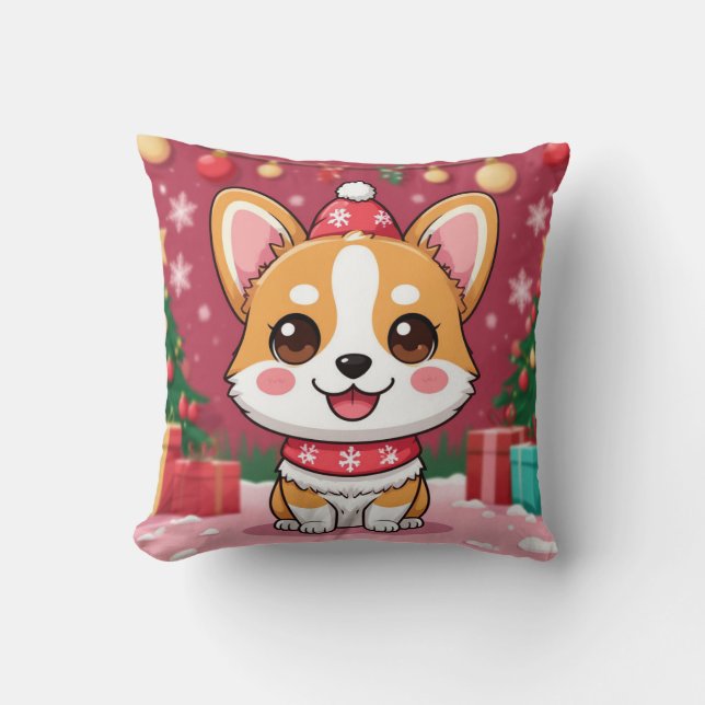 Almofada Filhote de Corgi Fofo Com Presentes de Natal (Frente)