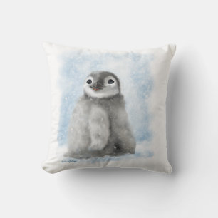Almofada 	Filhote de Pinguim Fofo na Neve Cartoon