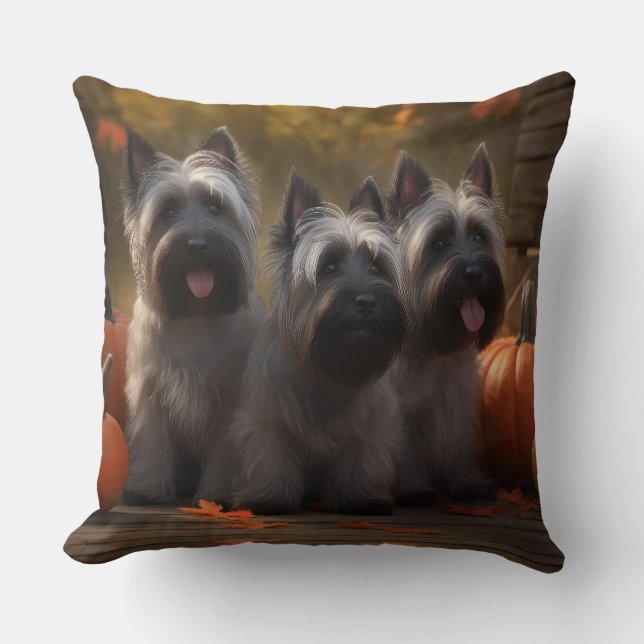 Almofada Filhote de Skye Terrier Outono Prazer Abóbora (Frente)