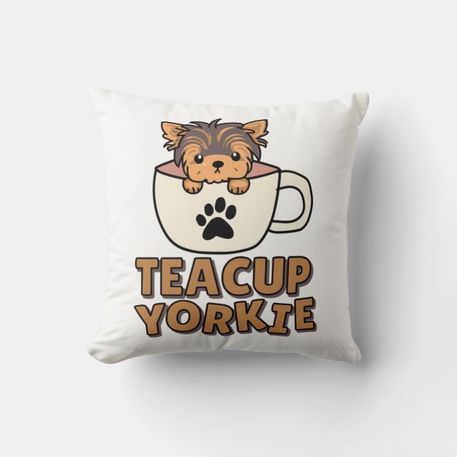Almofada Filhote de Yorkie xícara de chá  (Frente)