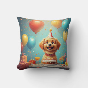 Almofada Filhote Fofo Comemora Festa de Aniversário Com Bol