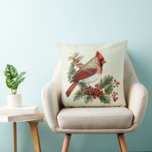 Almofada Filial Cardeal de Natal Vermelho de Holly Berries