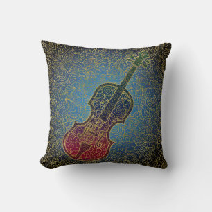 Almofada Filigrana Dourado do violoncelo - música colorida