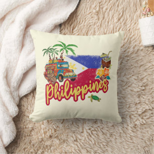 Almofada Filipinas Vintage Tarsier Flag Palm Souvenir
