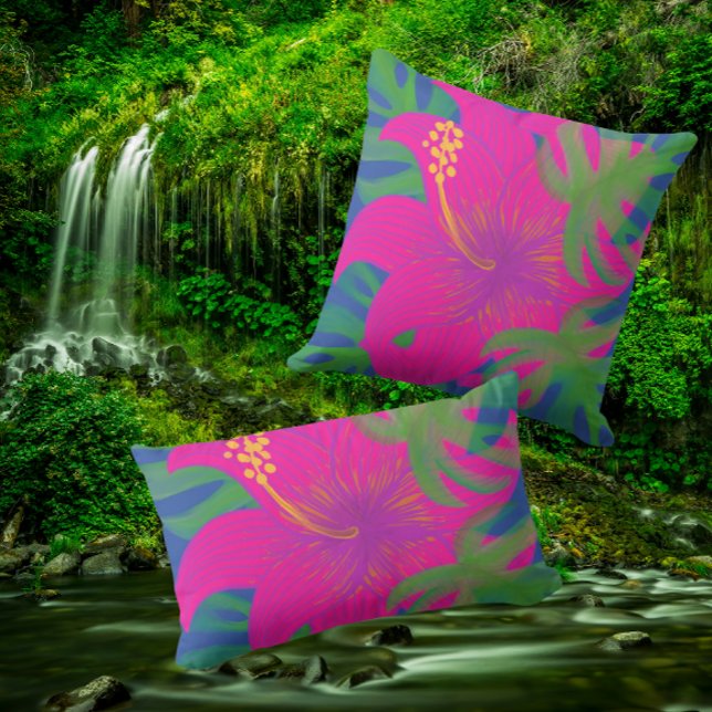 Almofada Filodendro de Hibisco Tropical (Vibrant tropical pillows for indoor or out!)