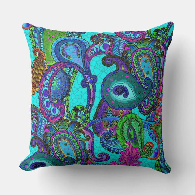 Almofada Fio de mescla Paisley no verde de turquesa e de (Frente)