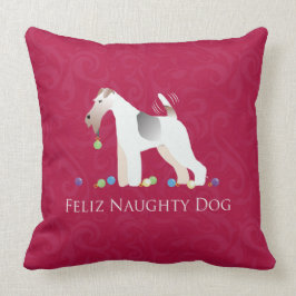Almofada Fio Fox Terrier Feliz Naughn Dog Natal