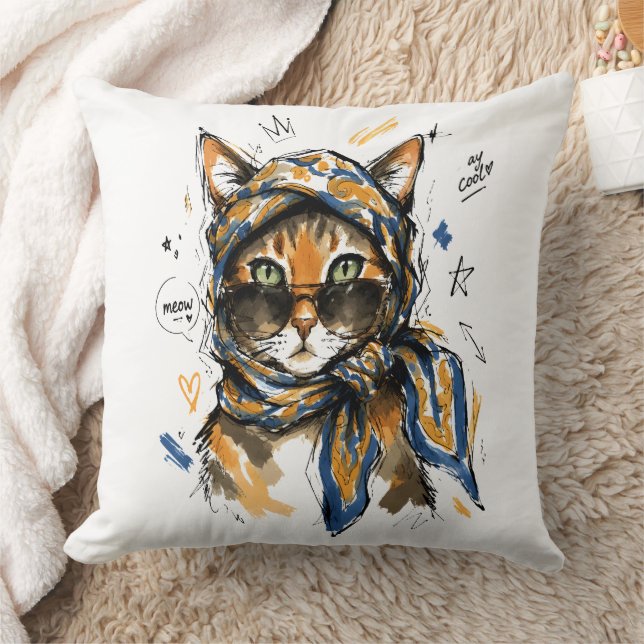 Almofada Fique Legal Gato com Óculos de Sol & Cachecol Pais (Cobertor)