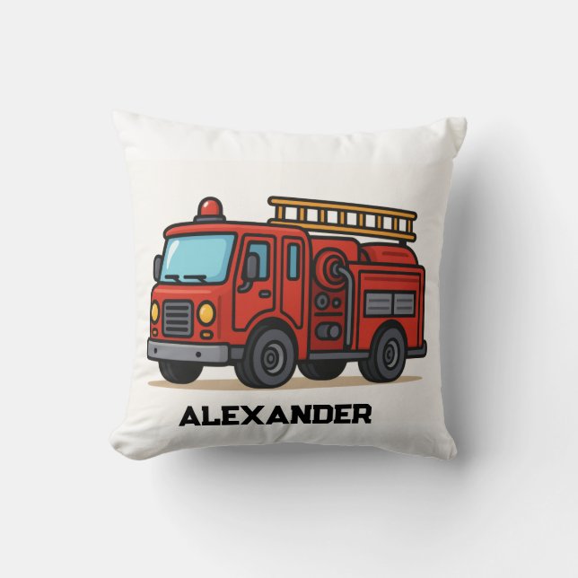 Almofada Firetruck personalised name kids throw pillow (Frente)