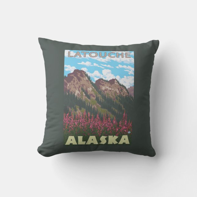 Almofada Fireweed & montanhas - Latouche, Alaska (Frente)
