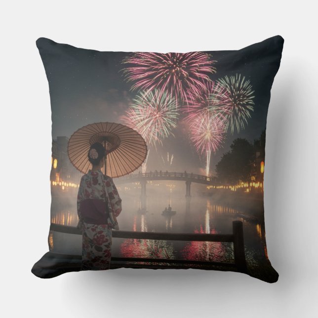 Almofada Fireworks bloom in the night sky (Frente)
