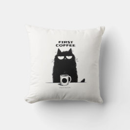 Almofada First Coffee Then Meow – Funny Cat Coffee Lover