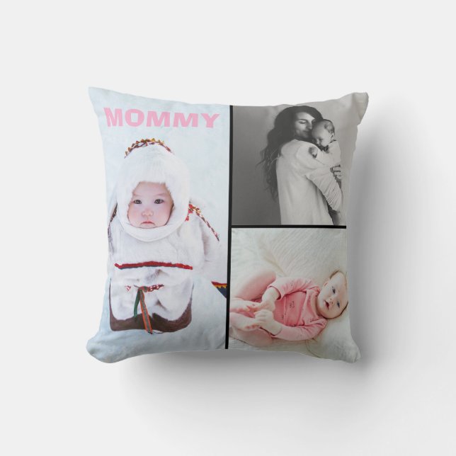Almofada First Mothers Day 3 photo Collage Throw Pillow (Frente)