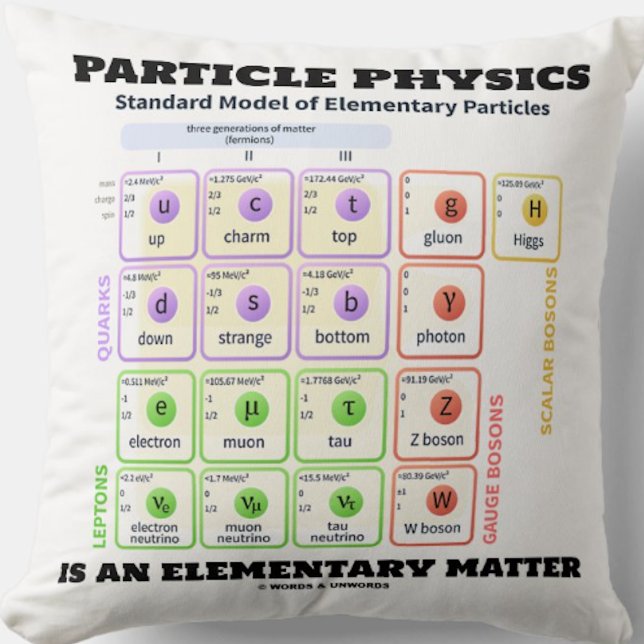 Almofada Física De Partículas É Um Modelo De Matéria Elemen (Physics attitude throw pillow for any scientist featuring Standard Model of Elementary Particles)