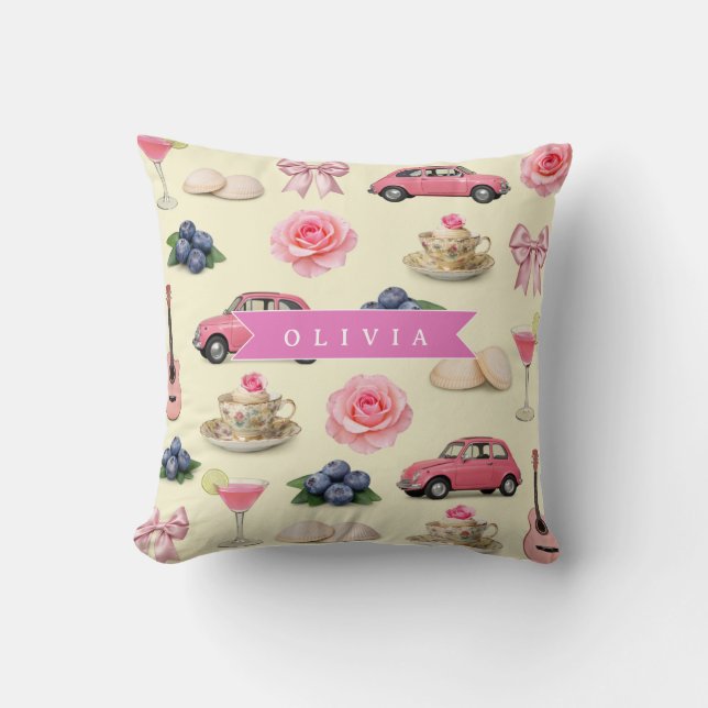 Almofada Fita Personalizada de Cocktail Rosa Fofa Coquete (Frente)