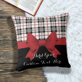Almofada Fita Vermelha Personalizada e Xadrez de Tartan