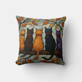 Almofada Five Cats on a Tree Branch Stained Glass Style