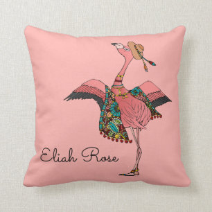 Almofada Flamingo boémio empoeirado bonito & nome do rosa