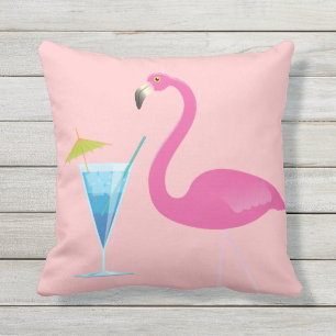 Almofada Flamingo & cocktail no travesseiro exterior coral