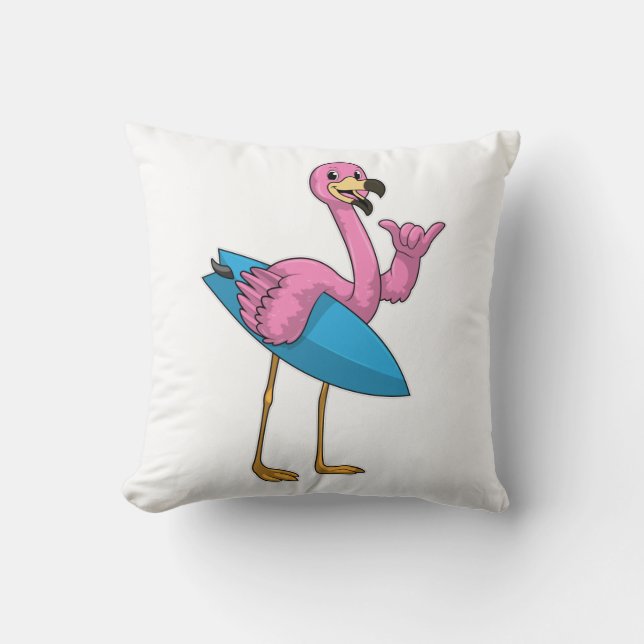 Almofada Flamingo como surfista com surfboard (Frente)