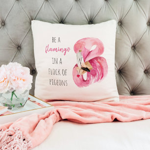 Almofada Flamingo, Cor de Água Rosa Moderna, Com Citação