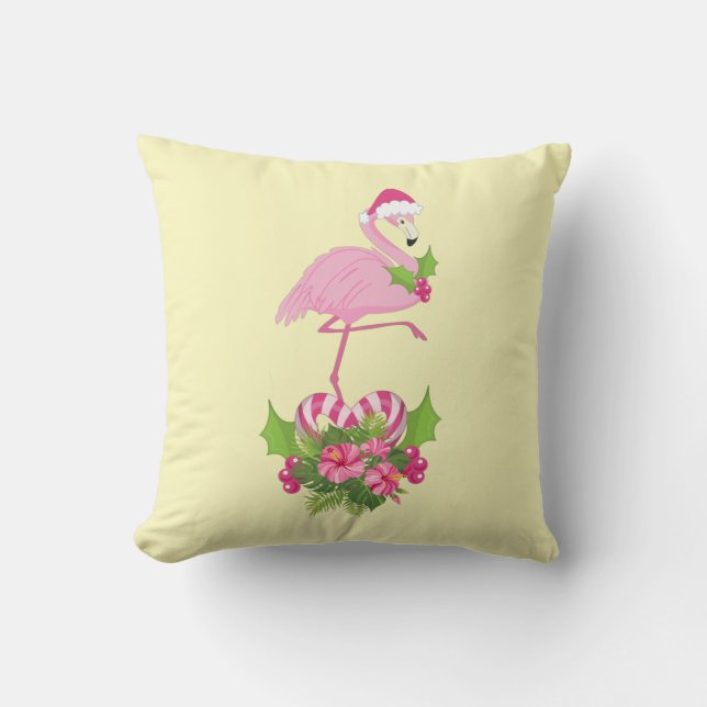 Almofada Flamingo cor-de-rosa no Natal Whimsso de Santa Hat (Frente)