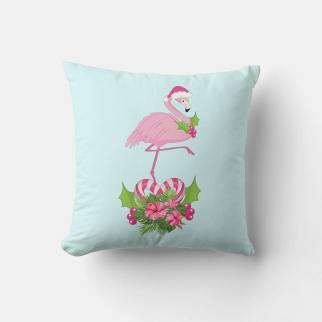 Almofada Flamingo cor-de-rosa no Natal Whimsso de Santa Hat (Frente)