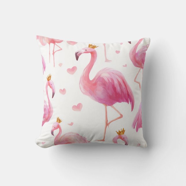 Almofada Flamingo Coroado – Luxo e Vibrações da Ilha (Frente)