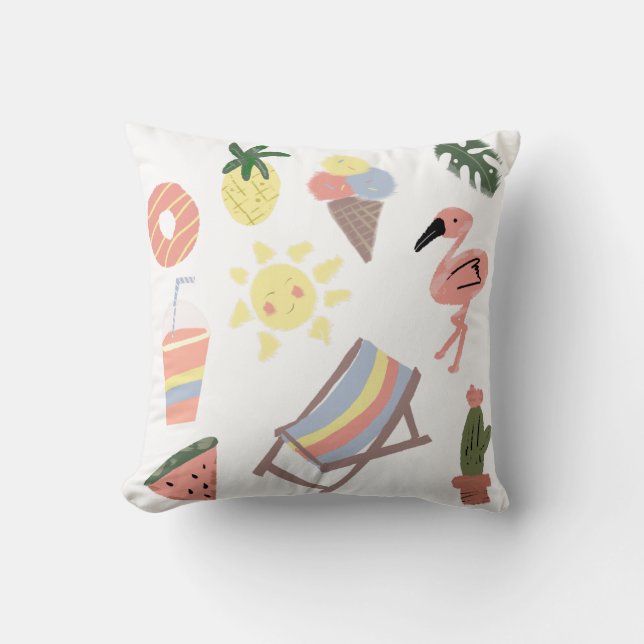 Almofada Flamingo de Verão Desenhos à Mão (Frente)