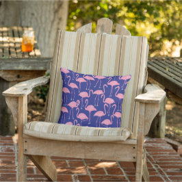 Almofada Flamingo Desenhado à Mão Retro | Azul Marinho Padr