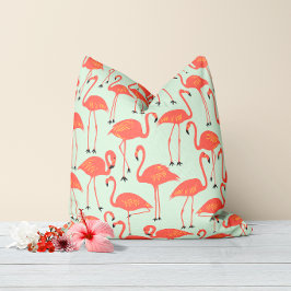 Almofada Flamingo Desenhado à Mão Retro | Coral de Padrão T