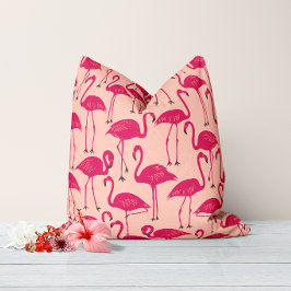 Almofada Flamingo Desenhado à Mão Retro | Padrão Tropical R