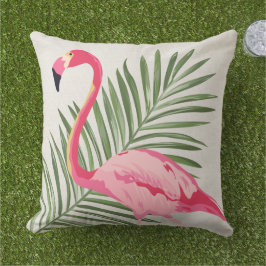 Almofada Flamingo e Folhas de Palma Rosa Tropicais