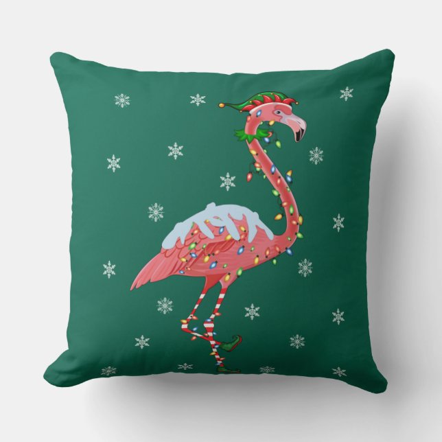 Almofada Flamingo Lover Xmas Gift Santa Hat Elf Flamingo (Frente)