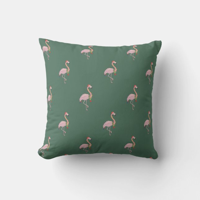 Almofada Flamingo Rosa Adorável Com Chapéu de Papai Noel,Ve (Frente)
